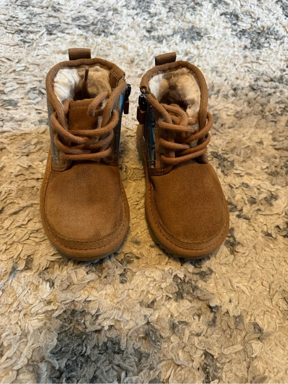 UGG Kids Chestnut Suede Ankle Boots with Rainbow Logo Panel